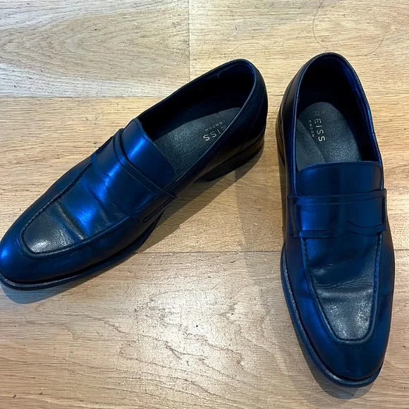 Shoes | Black Leather Slip On Loafers By Reiss London | Poshmark
